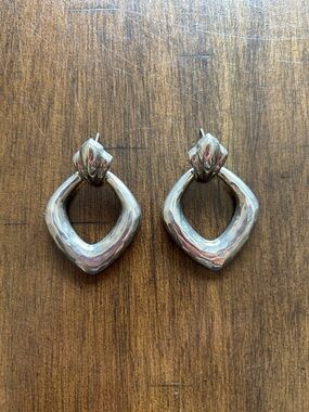 Stainless Steel Hammered Drop Hoop Earrings - Women Jewelry